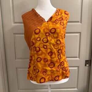 Bold Orange Yellow Abstract Circle Print Tank Top Sleeveless Shirt Casual Top